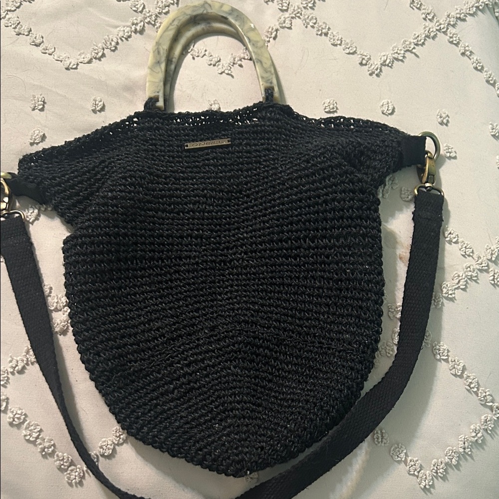 O'Neill Black Woven Shoulder Bag with Marble Handles
